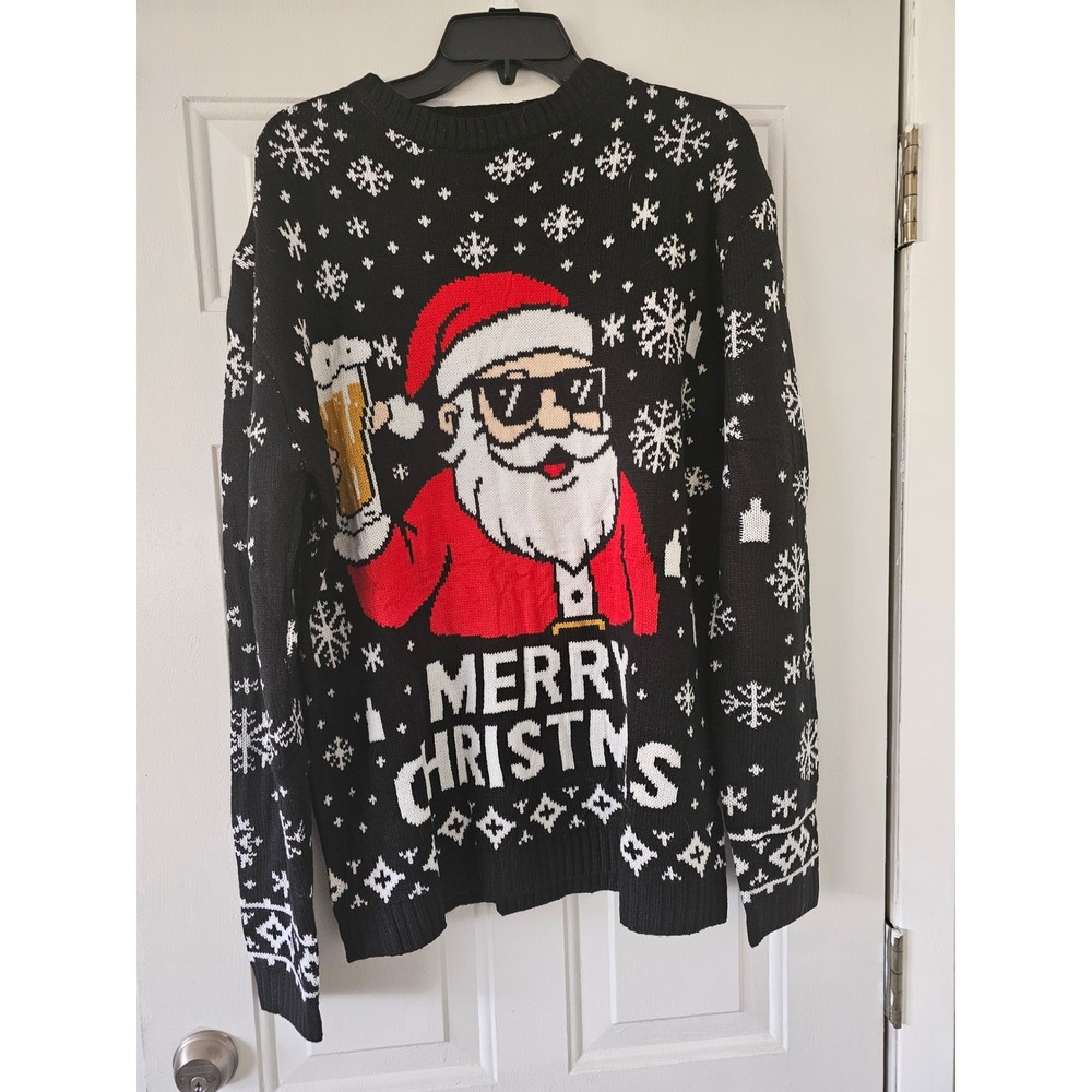 Unbranded Snowflake Sweater Mens Large Black‎ Excellent Winter Holiday Knit